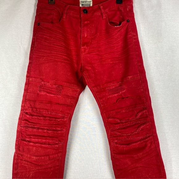 Smoke Rise Men’s Street Wear Jeans Red 32x32 Urban Distressed Extra Tough - Picture 1 of 10